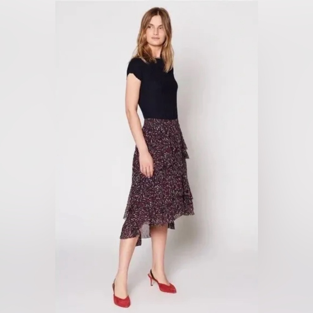Joie 100% Silk Brigada High Low Tiered Skirt Size 4